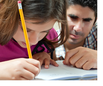 Young father helping her daughter with her school project at hom